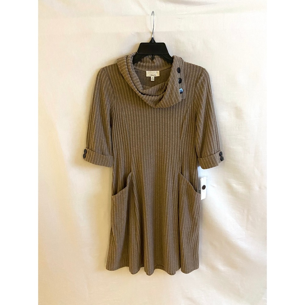 Signature by Robbie Bee Dress Womens PM Mocha Cowl Neck Ribbed Knit